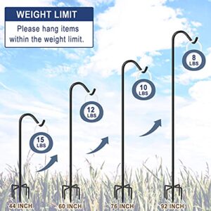 Eazielife Shepherds Hook for Outdoor Bird Feeders Pole 92 Inch Tall, Adjustable Heavy Duty Garden Hanger Stake Pole with 5 Prong Base, Shiny Black (2 Packs)