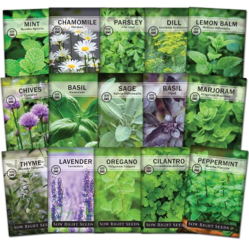 Sow Right Seeds - 15 Herb Garden Seed Collection - 15 Essential Herbs for Cooking; Non-GMO Heirloom Seeds; Full Instructions for Planting an Easy to Grow Kitchen Garden, Indoor or Outdoor; Great Gift…