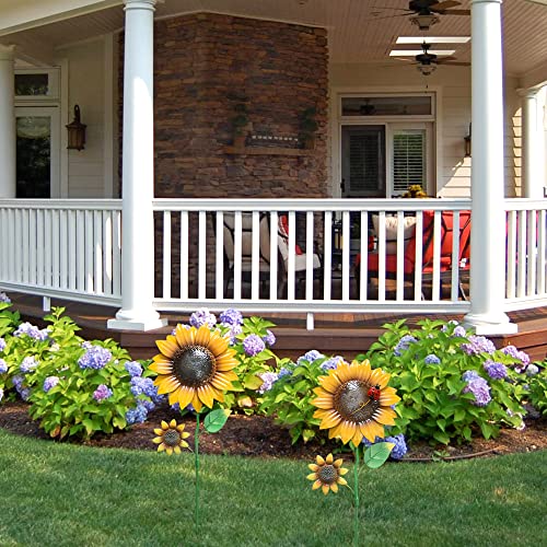 hogardeck Metal Sunflowers Decorative Garden Stakes, 26" Outdoor Garden Decor 9" Flower Shaking Head Yard Stakes, Spring Yard Art Fairy Decorations for Lawn Patio, 2 Pack