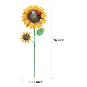 hogardeck Metal Sunflowers Decorative Garden Stakes, 26" Outdoor Garden Decor 9" Flower Shaking Head Yard Stakes, Spring Yard Art Fairy Decorations for Lawn Patio, 2 Pack