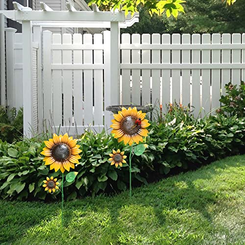 hogardeck Metal Sunflowers Decorative Garden Stakes, 26" Outdoor Garden Decor 9" Flower Shaking Head Yard Stakes, Spring Yard Art Fairy Decorations for Lawn Patio, 2 Pack