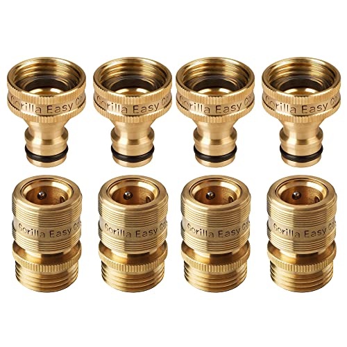 GORILLA EASY CONNECT Garden Hose Quick Connect Fittings. ¾ Inch GHT Solid Brass. (4)