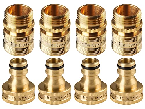 GORILLA EASY CONNECT Garden Hose Quick Connect Fittings. ¾ Inch GHT Solid Brass. (4)