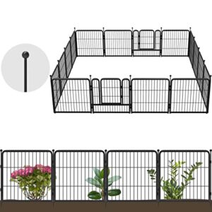 fxw decorative garden metal fence temporary animal barrier for yard, 14 panels+2 gates, 33′(l)×24″(h), black