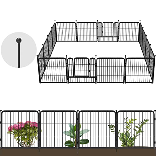 FXW Decorative Garden Metal Fence Temporary Animal Barrier for Yard, 14 Panels+2 Gates, 33'(L)×24"(H), Black