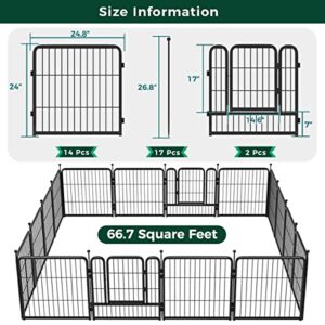 FXW Decorative Garden Metal Fence Temporary Animal Barrier for Yard, 14 Panels+2 Gates, 33'(L)×24"(H), Black