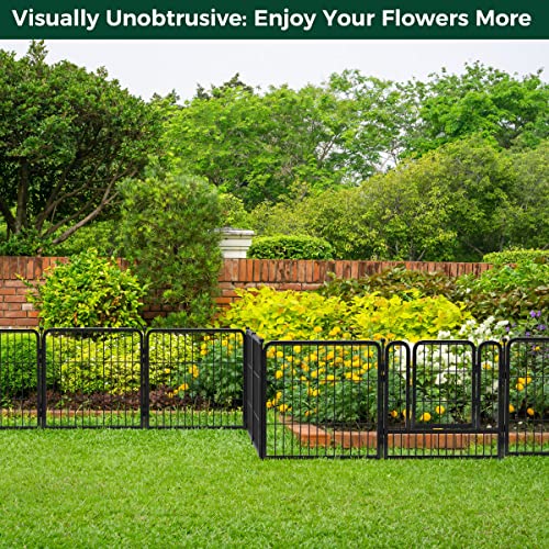 FXW Decorative Garden Metal Fence Temporary Animal Barrier for Yard, 14 Panels+2 Gates, 33'(L)×24"(H), Black