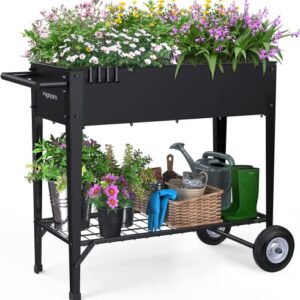 Highpro Raised Garden Bed with Legs, Mobile Planter Box Elevated on Wheels Portable Planter Cart Outdoor Indoor for Vegetable Herbs Potted Plants Flowers