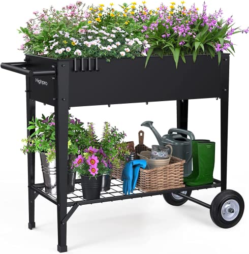 Highpro Raised Garden Bed with Legs, Mobile Planter Box Elevated on Wheels Portable Planter Cart Outdoor Indoor for Vegetable Herbs Potted Plants Flowers