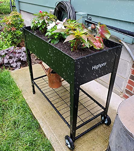 Highpro Raised Garden Bed with Legs, Mobile Planter Box Elevated on Wheels Portable Planter Cart Outdoor Indoor for Vegetable Herbs Potted Plants Flowers