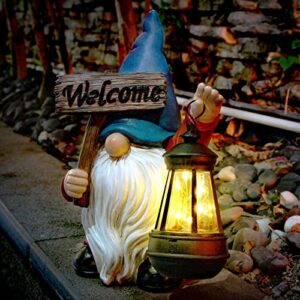 WONDHOME Garden Gnome Statue with Shovel Solar Gnomes Statue with Lantern LED Outdoor Decor Lights,Terrace Courtyard Lawn Patio Porch Decoration Christmas Housewarming Gift