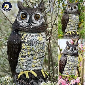 Ugold Solar Powered Owl with Detection, Silent Mode, Flashing Eyes, Rotatable Head and Realistic Hoots, Plastic Owl Decoration for Home, Garden, Patio and Fence