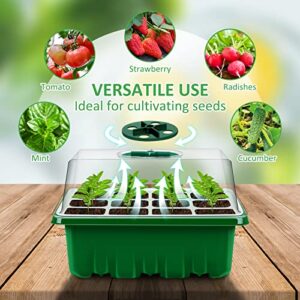 YAUNGEL Seed Starter Tray, 10 Pack 120 Cells Thicken Seed Starting Trays Kit with Humidity Dome/Clear Lids Growing Trays for Greenhouse & Gardens, Green