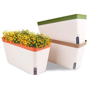 ourwarm windowsill herb planter box, set of 3, self watering plant pots, 10.5 inch rectangular planter pots, decorative garden flower pots for indoor plants, herbs, vegetables, flowers (3 colors)