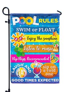 pool rules signs and decorations outdoor, summer garden flag double sided burlap 12x18inch
