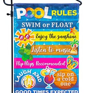 Pool Rules Signs and Decorations Outdoor, Summer Garden Flag Double Sided Burlap 12x18Inch