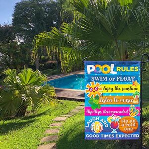 Pool Rules Signs and Decorations Outdoor, Summer Garden Flag Double Sided Burlap 12x18Inch