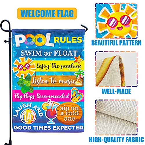 Pool Rules Signs and Decorations Outdoor, Summer Garden Flag Double Sided Burlap 12x18Inch