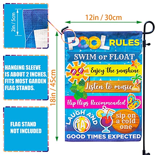 Pool Rules Signs and Decorations Outdoor, Summer Garden Flag Double Sided Burlap 12x18Inch