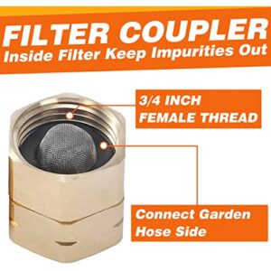 JOEJET Female to Female Hose Adapter with Swivel-3/4 Inch Brass Garden Hose Adapter for Pressure Washer to Garden Hose-2 Pack Garden Hose Fittings-with 4 Extra Washers and 1 Filter