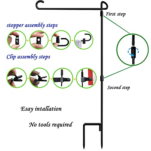 Garden Flag Stand-Holder-Pole with Flag Stopper and Clip Waterproof Powder-Coated Paint for House Flags,Decorative Flags,Yard Flags,Seasonal Flags