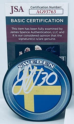 Jesper Wallstedt Minnesota Wild signed Sweden Puck autographed JSA - Autographed NHL Pucks