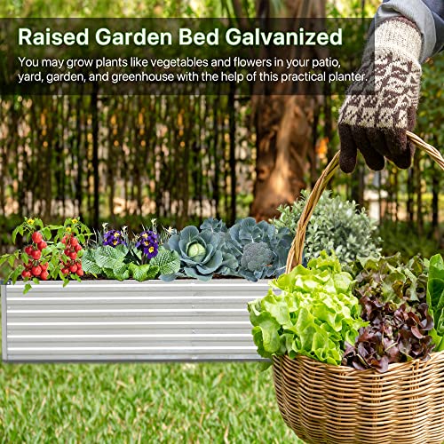 Raised Garden Bed 8x4x1.5ft Galvanized Raised Garden Beds Outdoor for Vegetables Gardening Flowers 18inch Tall Deep Root Raised Bed Planter Box - Metal Raised Garden Bed Kit with Gloves - Galvanized