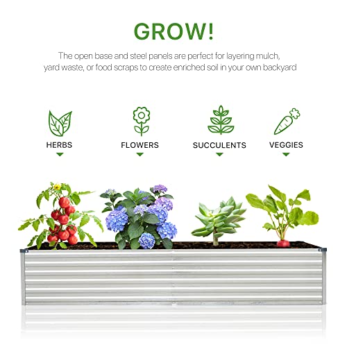 Raised Garden Bed 8x4x1.5ft Galvanized Raised Garden Beds Outdoor for Vegetables Gardening Flowers 18inch Tall Deep Root Raised Bed Planter Box - Metal Raised Garden Bed Kit with Gloves - Galvanized