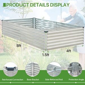 Raised Garden Bed 8x4x1.5ft Galvanized Raised Garden Beds Outdoor for Vegetables Gardening Flowers 18inch Tall Deep Root Raised Bed Planter Box - Metal Raised Garden Bed Kit with Gloves - Galvanized