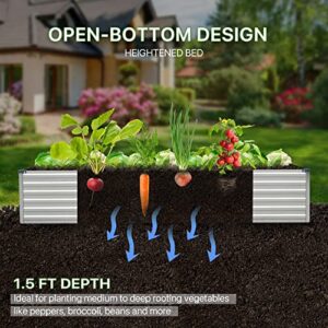 Raised Garden Bed 8x4x1.5ft Galvanized Raised Garden Beds Outdoor for Vegetables Gardening Flowers 18inch Tall Deep Root Raised Bed Planter Box - Metal Raised Garden Bed Kit with Gloves - Galvanized