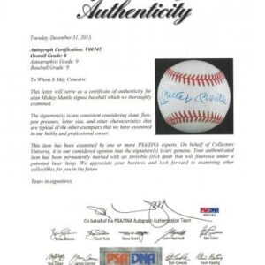 Mickey Mantle Signed American League Baseball PSA DNA Auto Graded MINT 9 - Autographed Baseballs