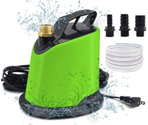 agiiman pool cover pump, 1100 gph submersible water sump pump for pool draining with adjustable filter, 16′ drainage hose and 25′ power cord, 4 adapters, green