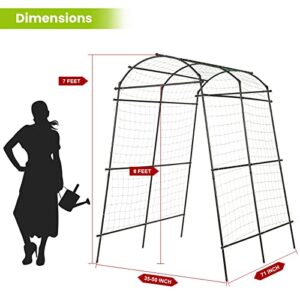 Lalahoni Garden Arch Trellis for Climbing Plants Outdoor - 7 ft Tall Arbor Large Tunnel Trellis, Metal Plant Support Archway for Climbing Vine Vegetables/Fruits/Flowers Yard Lawn - Lightweight, Black