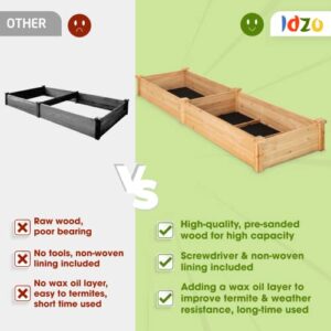 Idzo Raised Garden Bed, Durable Garden Box with Wax Oil Coated, 96 Inches Wood Planter with Non-Woven Lining Prevents Soil Moist, One Divider Box Make Organizing Your Plant Crops Easier