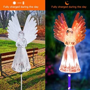 Outdoor Solar Garden Light,XFF 2 Pack Solar Angel Light,Multi-Color Changing LED Stake Light Fiber Optic for Cemetery Grave Yard Patio Outdoor Decoration,Memorial Remembrance Gifts (DY_Tianshideng)