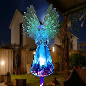 Outdoor Solar Garden Light,XFF 2 Pack Solar Angel Light,Multi-Color Changing LED Stake Light Fiber Optic for Cemetery Grave Yard Patio Outdoor Decoration,Memorial Remembrance Gifts (DY_Tianshideng)