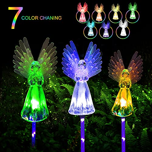 Outdoor Solar Garden Light,XFF 2 Pack Solar Angel Light,Multi-Color Changing LED Stake Light Fiber Optic for Cemetery Grave Yard Patio Outdoor Decoration,Memorial Remembrance Gifts (DY_Tianshideng)
