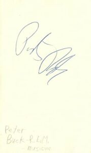 peter buck musician r.e.m. rock music autographed signed index card jsa coa