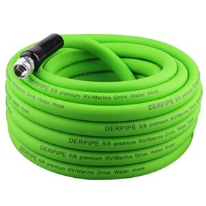derpipe heavy duty garden hose – 5/8″ x 50 ft, flexible and kink resistant rv safe drinking water hose, with 3/4″ ght solid aluminum connector
