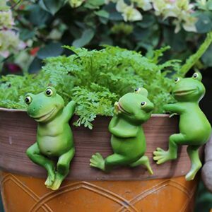set of 3 cute frog figurines hanging animal statue,resin pot hanging climbing frog sculpture outdoor statues ornaments décor for flower pot/fence, yard art figurines for patio lawn house (3 frogs)