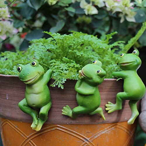 Set of 3 Cute Frog Figurines Hanging Animal Statue,Resin Pot Hanging Climbing Frog Sculpture Outdoor Statues Ornaments Décor for Flower pot/Fence, Yard Art Figurines for Patio Lawn House (3 frogs)