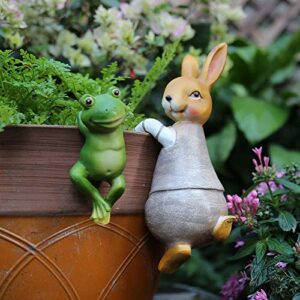 Set of 3 Cute Frog Figurines Hanging Animal Statue,Resin Pot Hanging Climbing Frog Sculpture Outdoor Statues Ornaments Décor for Flower pot/Fence, Yard Art Figurines for Patio Lawn House (3 frogs)