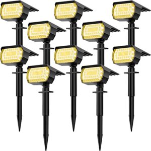 minpea solar spot lights outdoor, [57 led/10 pack] solar lights outdoor ip65 waterproof, 3 modes solar landscape spotlights, solar powered garden yard light for patio pathway driveway pool(warm white)