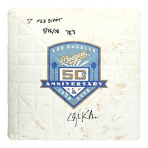 historic clayton kershaw mlb debut signed inscribed game used base steiner coa – mlb autographed game used bases