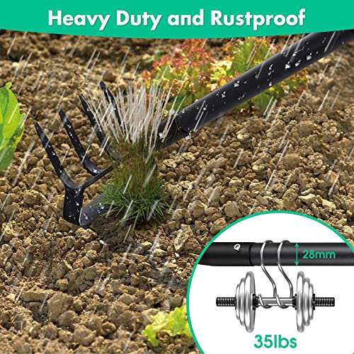 Stirrup Hoe and Cultivator for Weeding, 2 in 1 Heavy Duty Action Hoe with 62 Inch Adjustable Handle Scuffle Garden Hula Hoe with Rake, Metal Weeding Loop Stirrup Hoe for Weed Puller and Loosening Soil