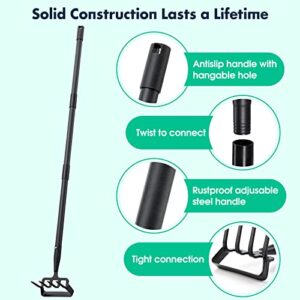 Stirrup Hoe and Cultivator for Weeding, 2 in 1 Heavy Duty Action Hoe with 62 Inch Adjustable Handle Scuffle Garden Hula Hoe with Rake, Metal Weeding Loop Stirrup Hoe for Weed Puller and Loosening Soil