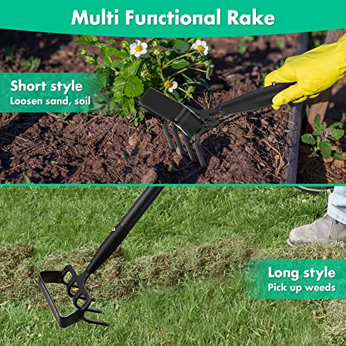 Stirrup Hoe and Cultivator for Weeding, 2 in 1 Heavy Duty Action Hoe with 62 Inch Adjustable Handle Scuffle Garden Hula Hoe with Rake, Metal Weeding Loop Stirrup Hoe for Weed Puller and Loosening Soil