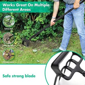 Stirrup Hoe and Cultivator for Weeding, 2 in 1 Heavy Duty Action Hoe with 62 Inch Adjustable Handle Scuffle Garden Hula Hoe with Rake, Metal Weeding Loop Stirrup Hoe for Weed Puller and Loosening Soil