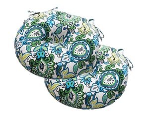 indoor/outdoor seat cushions all weather patio chair pads with ties, comfortable round bistro chair cushions for home office and garden furniture decoration 15″x15″x4″, 2 pack, floral blue green
