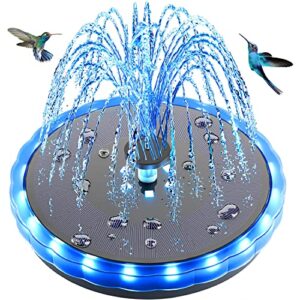 szmp solar fountain pump for bird bath, 4w solar powered fountain built-in 4000 battery with 7 color led lights, outdoor water fountain with 7 nozzle and 4 fixers for garden, patio, pond, and pool